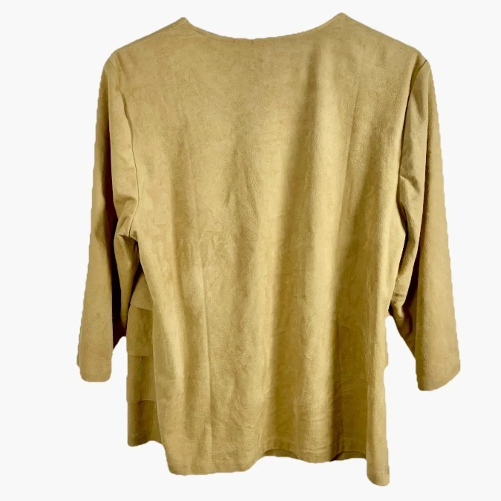 Chico’s Travelers Faux Suede Tiered Jacket Tan Sz 2 Large Southwestern Boho EUC‎
